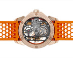 Luxury Skeleton Dial Automatic Watch with Orange Silicone Strap – Rose Gold Finish